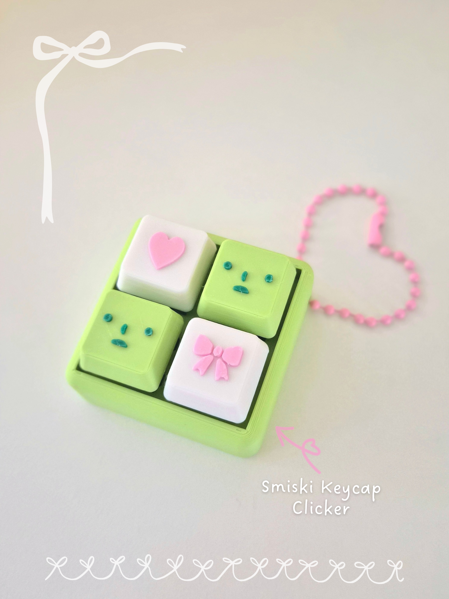 Smiski-themed fidget clicker keychain by Masa Crafts Studio featuring a small, detailed Smiski character figure for tactile fun.