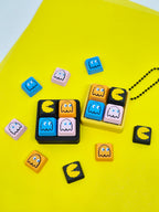 Masa Crafts Studio PacMan-themed fidget clicker keychain with a colorful PacMan character design and a metal keyring attachment.