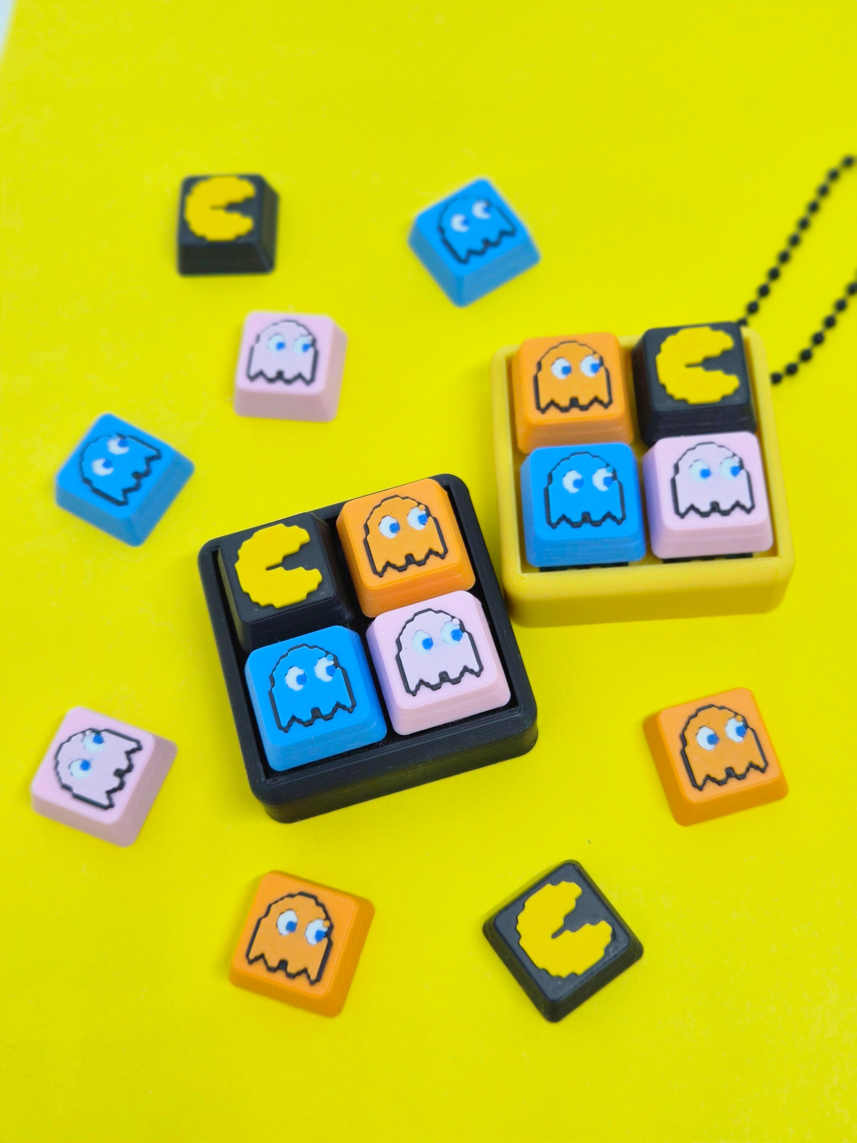 Masa Crafts Studio PacMan themed fidget clicker keychain with a colorful PacMan character design and keyring attachment.