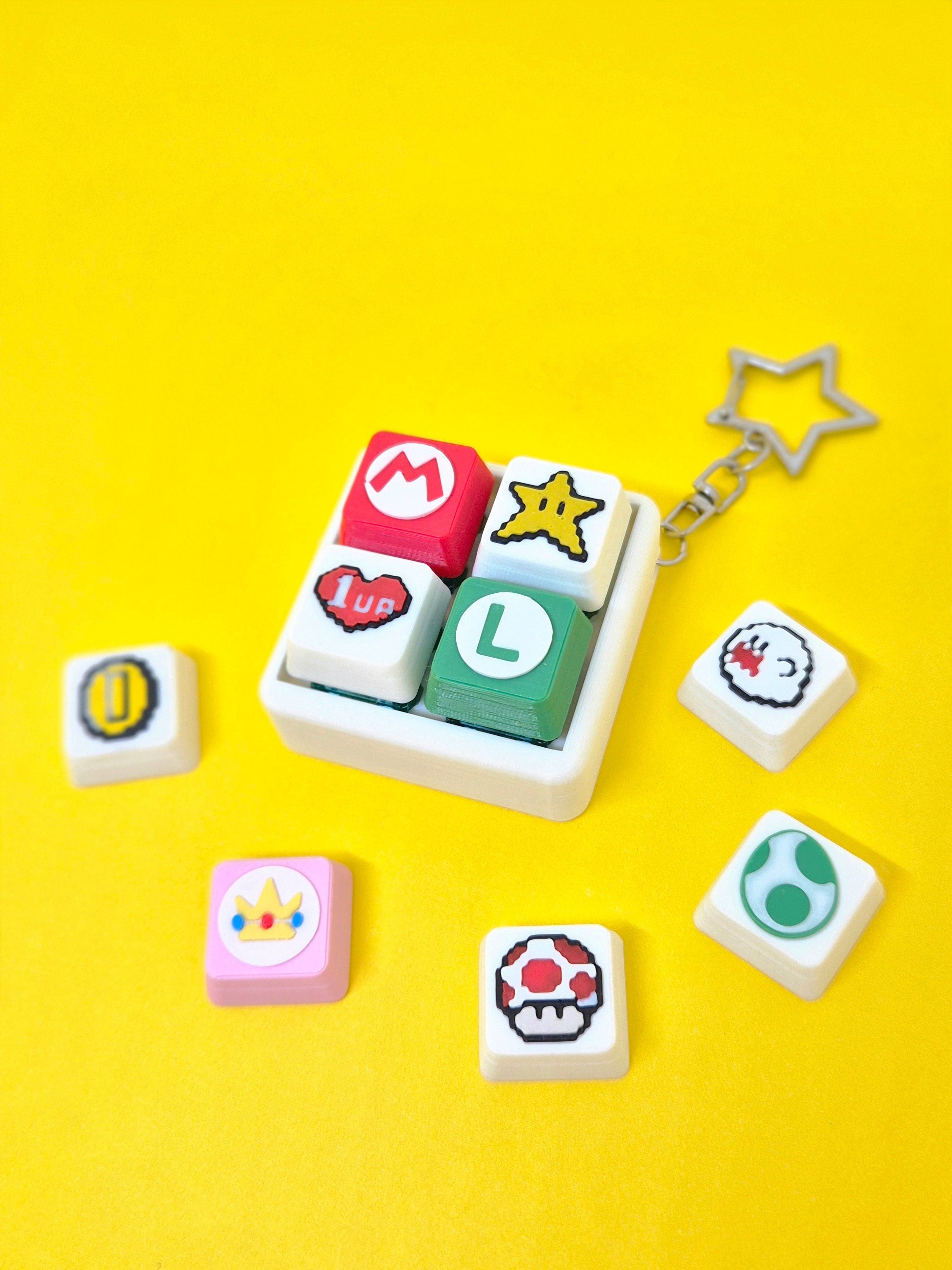 Masa Crafts Studio Mario keycap fidget clicker keychain with colorful Mario design and textured clicker surface for sensory stimulation.